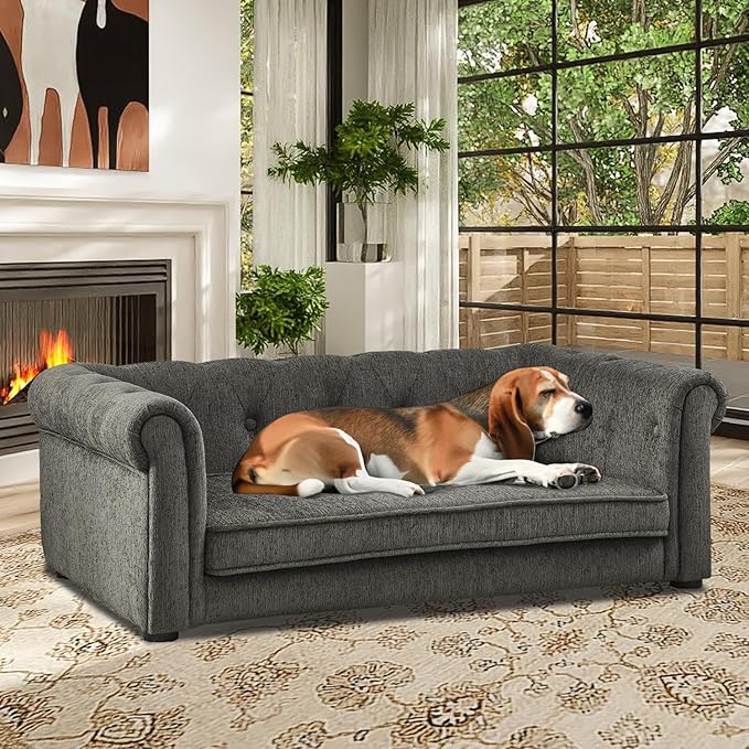 Dog Couch for Large Dogs, Elevated Durable Pet Sofa Bed, 24" W Comfortable Modern and Stylish Dog Sofa Couch with Dry Cleanable Fabric, Furniture for Medium & Large Breed (Dark Grey)