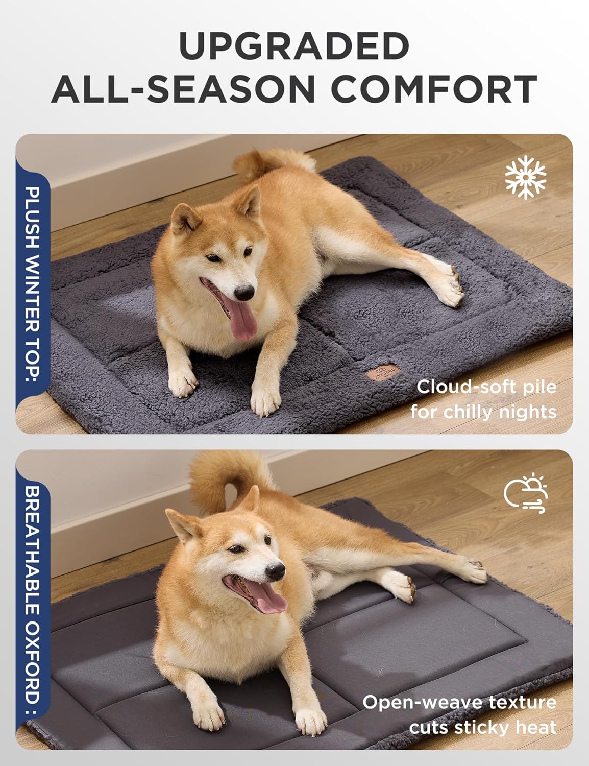 Joydeco Low Profile Dog Crate Mat Reversible Bed Pad, Washable Dog Pad Mat with Ultra Soft Fleece, Compact Design Kennel Beds Mats for Extra-Large Medium Small Pets, 41" x 28" Gray
