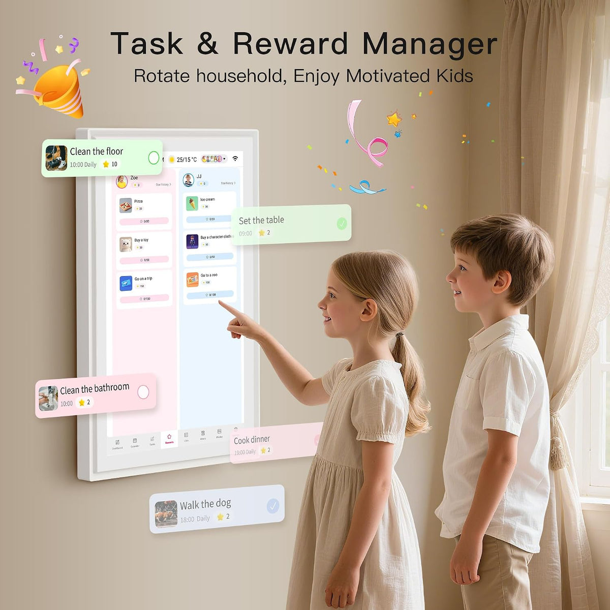15.6" Family Digital Touchscreen Calendar for Chore & Meal Planning