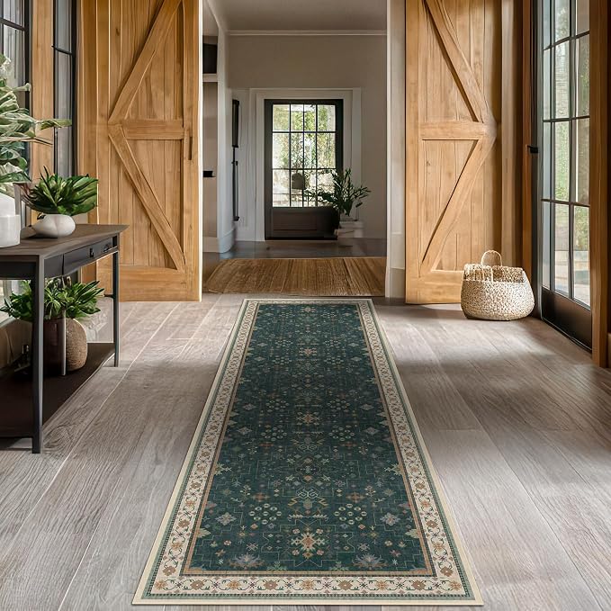 Hazo Haus Dark Green Kitchen Rug 10 ft Long