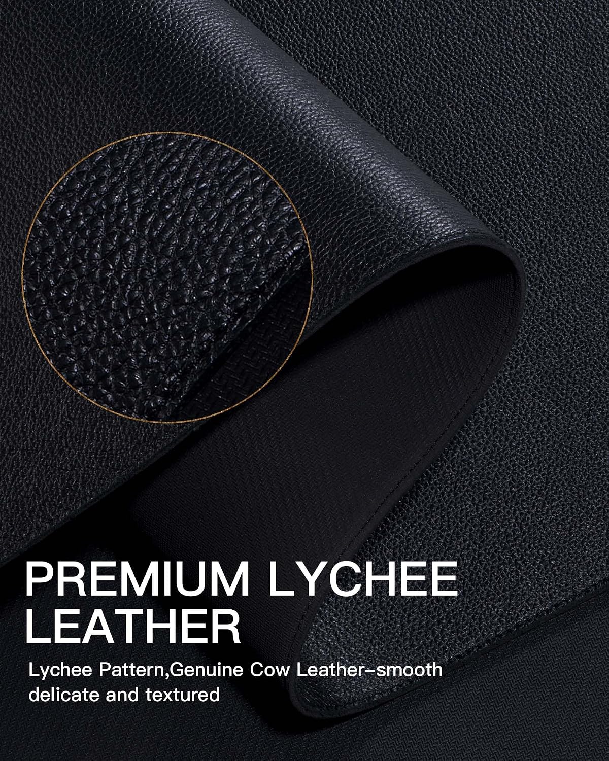YSAGi Genuine Leather Desk Mat, 31.5"x15.8" Leather Desk Mat, Office Desk Pad, Thick Desk Pad with Stitched Line, Non-Slip Laptop Writing Pad with Rubber Base(Black, 31.5"x15.8")