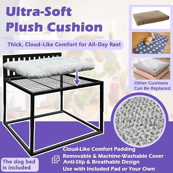 Beside Dog Bed,Adjustable Height Dog Bunk Beds,47''x 31'' Metal Dogs Bed Frame with Cushion,X-Large