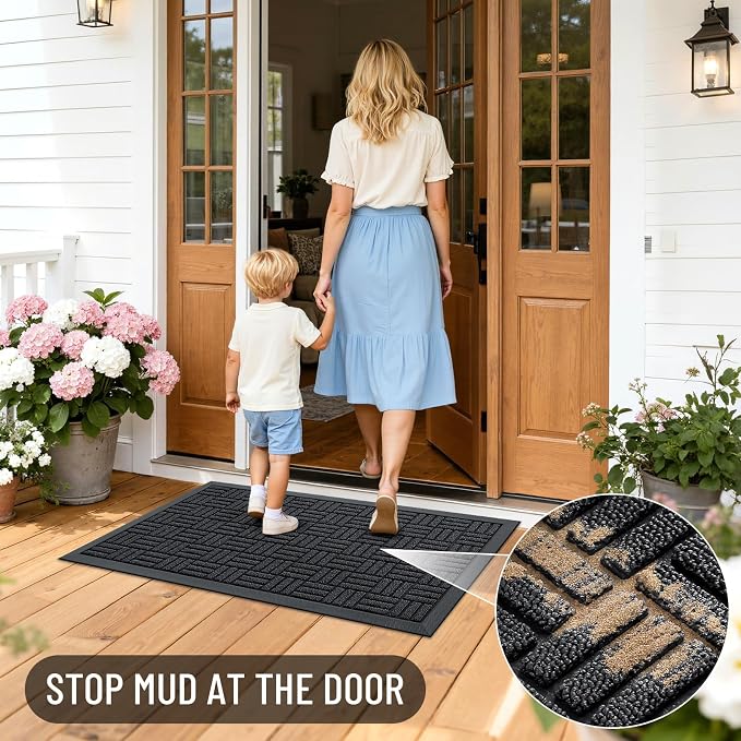 OLANLY Front Door Mat Outside Entrance 71x23, Heavy Duty Sturdy Natural Rubber