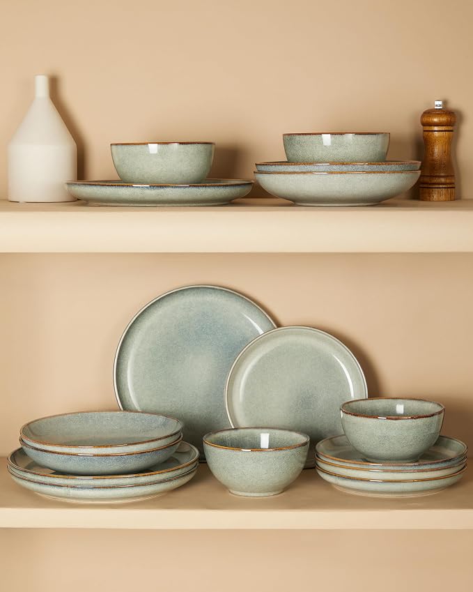 Stoneware Dinnerware Sets for 6, 18 Pieces Ceramic Plates and Bowls Sets