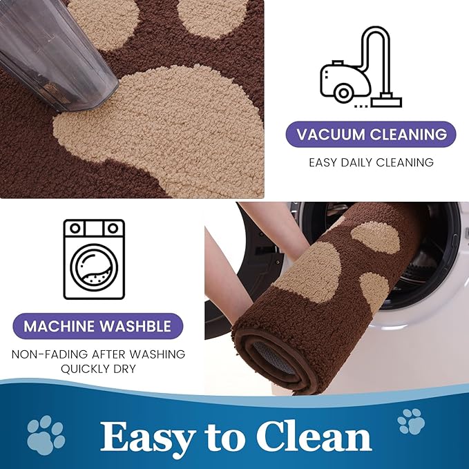 Buganda Dog Door Mat for Muddy Paws, Absorbent Dirt Trapper Washable Indoor Doormats, Non Slip Low-Profile Mud Mat for Dogs, Front Entrance Doormat for Inside Floor (59x35 Inches, Brown)