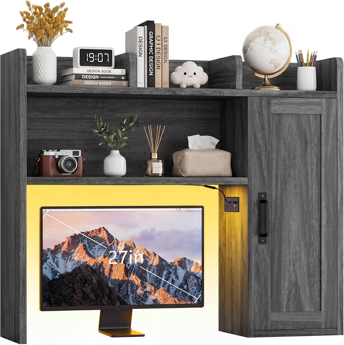 Dorm Desk Hutch, 37.4" Desktop Shelf with 6 Shelves & Power Outlet