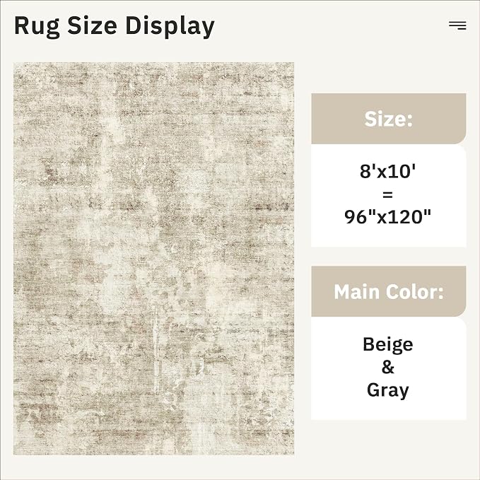 Soalmost Abstract Rug 8x10 Large Living Room Rugs Neutral Modern Washable Area