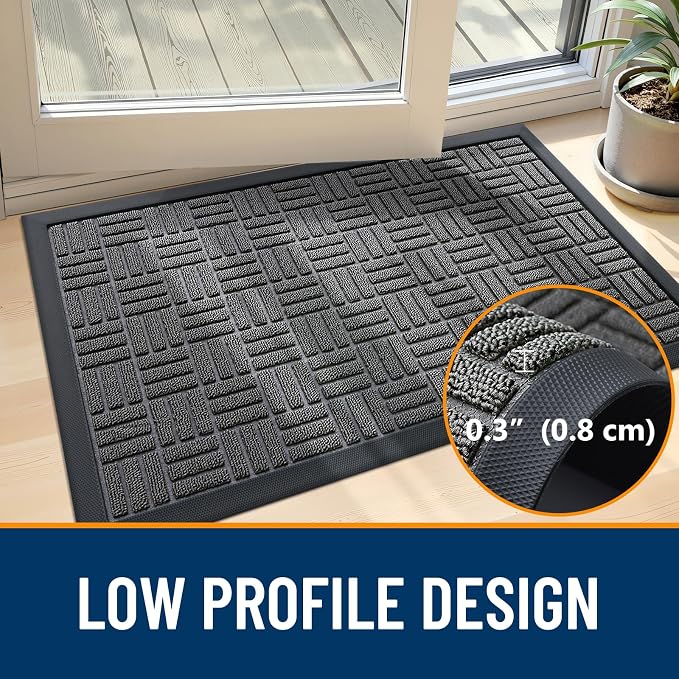 OLANLY Front Door Mat Outside Entrance 47x17, Heavy Duty Sturdy Natural Rubber