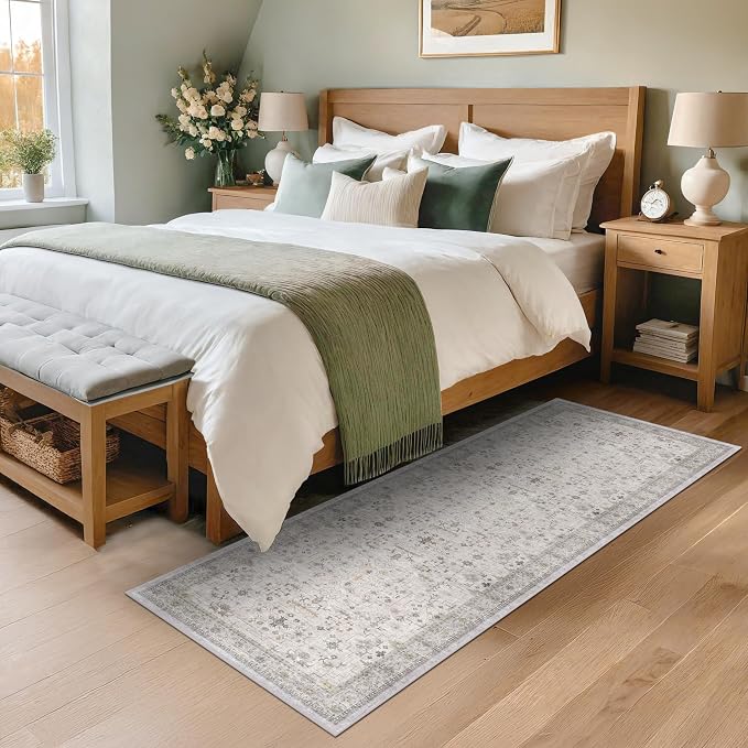 Light Grey 2x5 Boho Bathroom Runner Rug