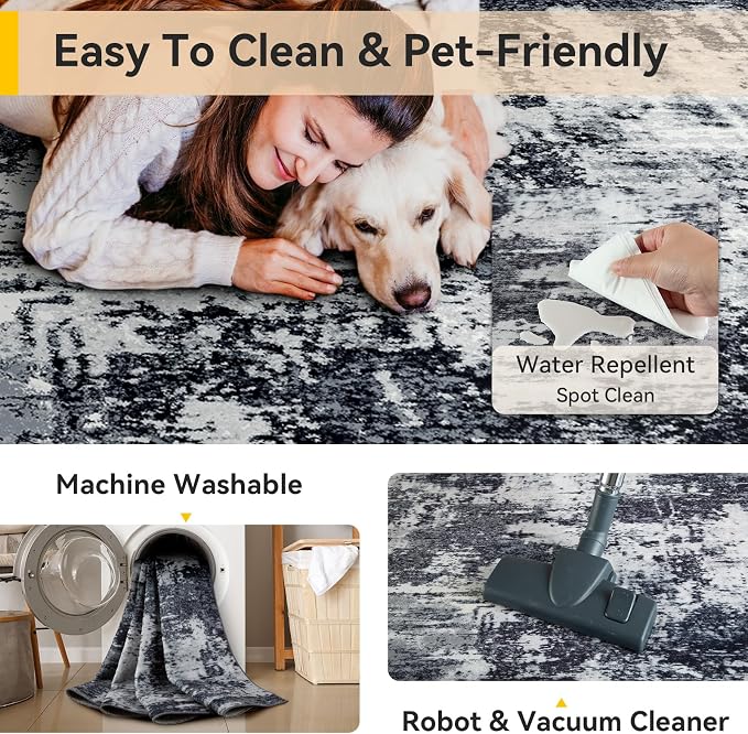 RELEANY Washable Area Rugs 9'x12' Non-Slip Modern Abstract Soft