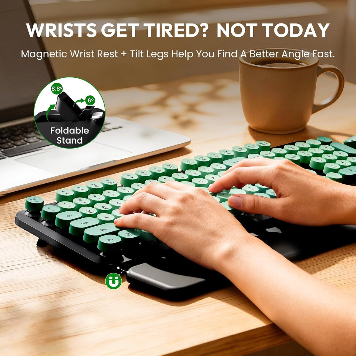 Wireless Keyboard and Mouse Combo, Cute Typewriter, Magnetic Wrist Rest