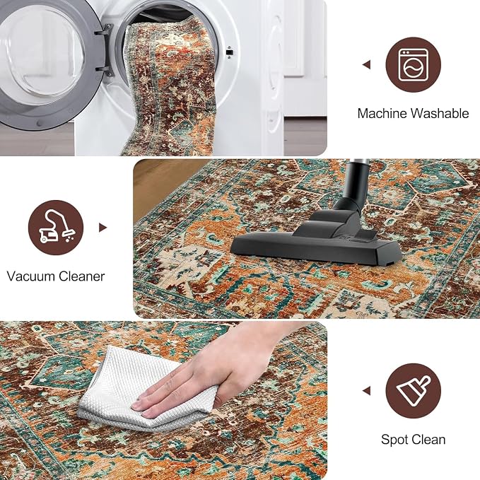 Yamaziot Washable Runner Rug, 2x6 Non-Slip Boho Vintage Hallway Rug Runner