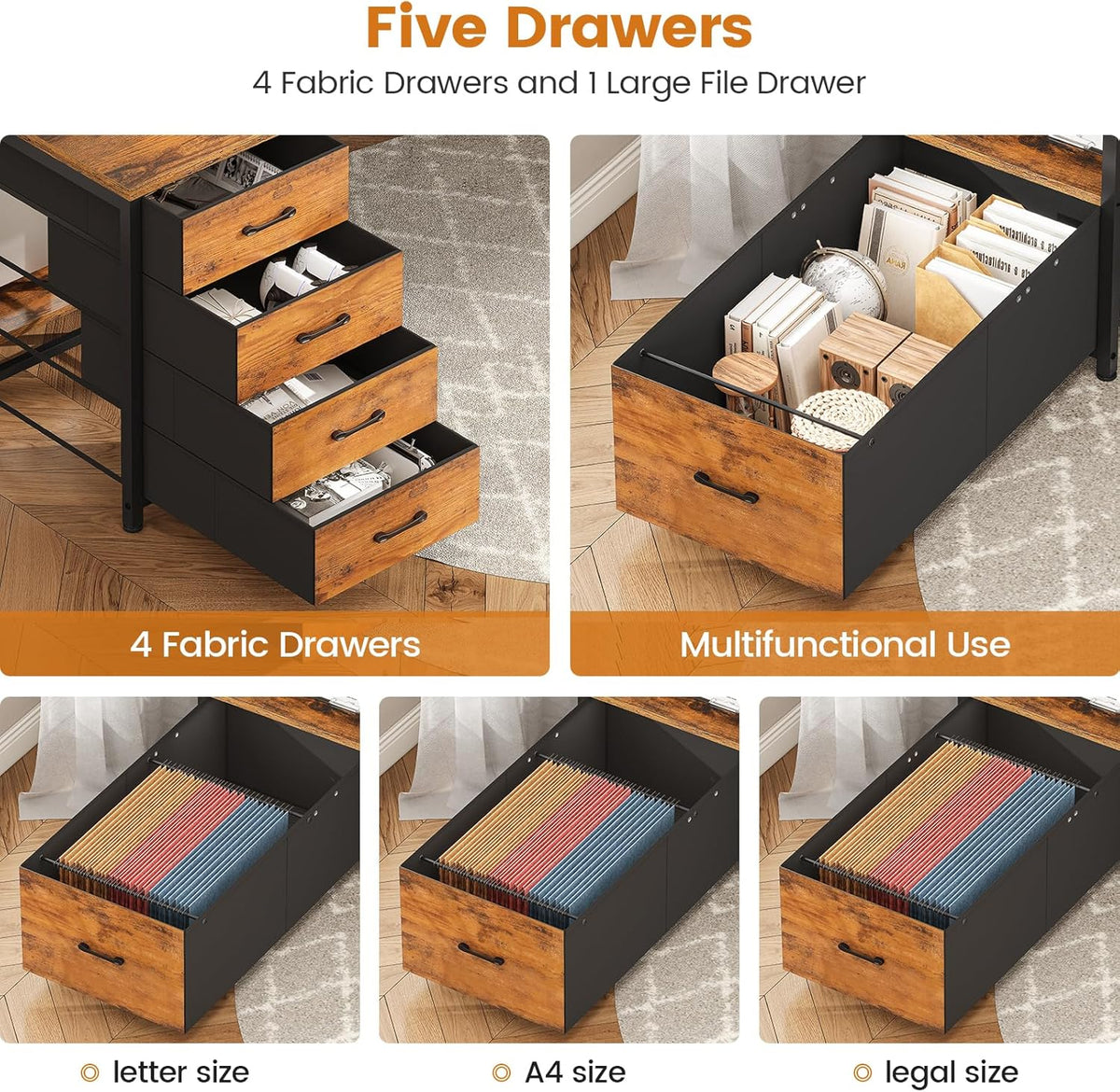 SEDETA 75'' Large Home Office Desk with 5 Drawer, Power Outlet, File Drawer