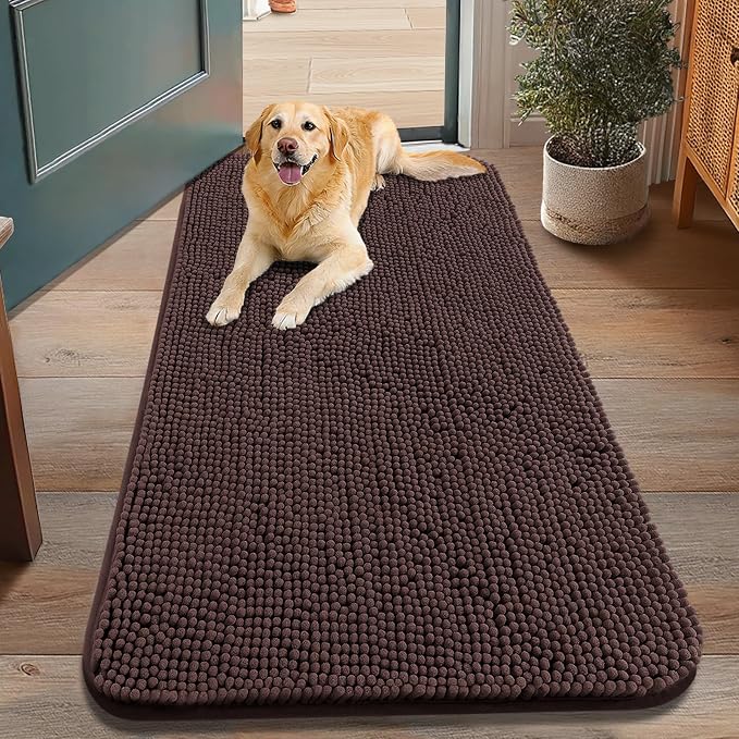 Smiry Dog Door Mat for Muddy Paws 48x30, Absorbent Dirt Trapper, Non-Slip