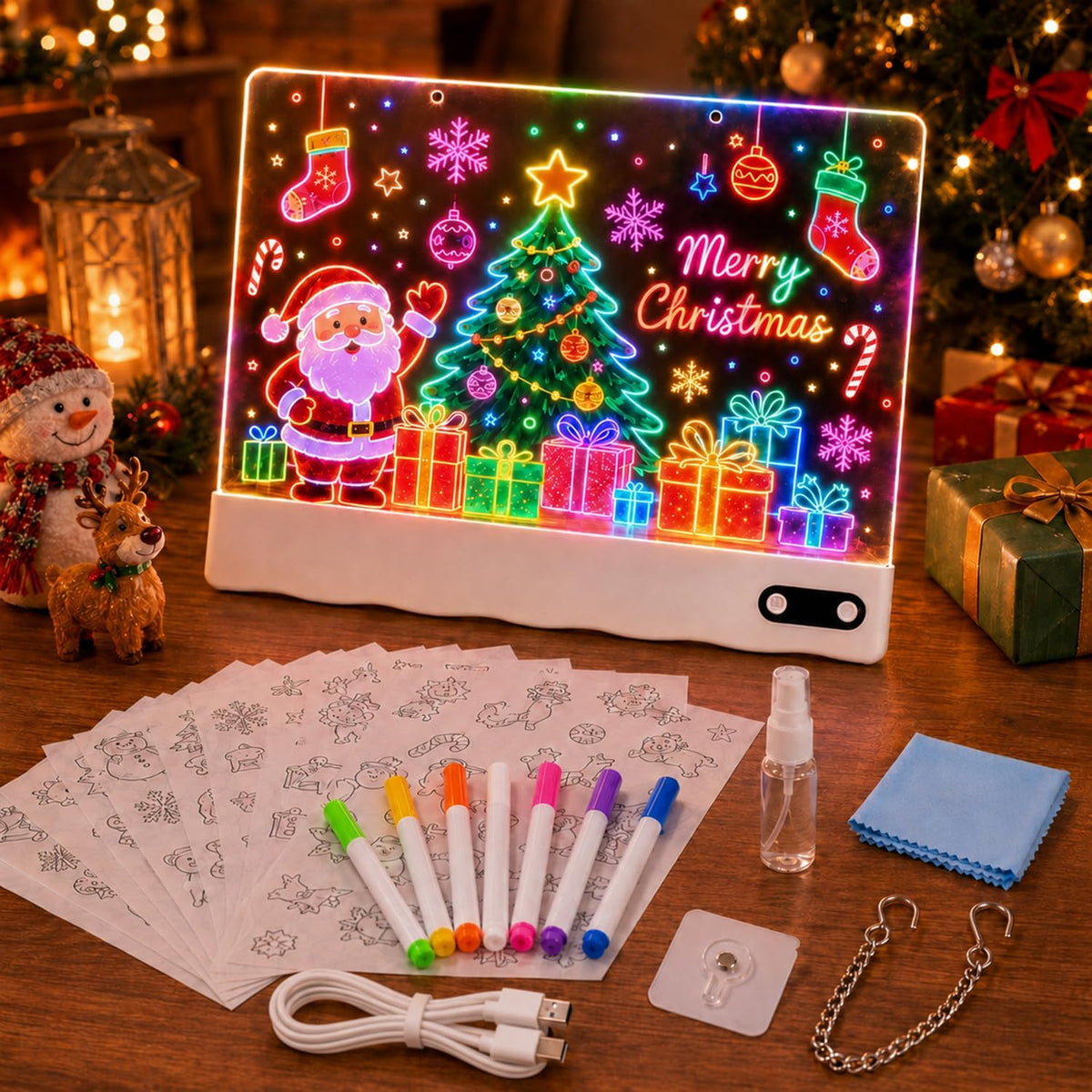 LED Note Board with Colors,Rechargeable LED Drawing Board, Light Up Acrylic Message Board, Glowing Acrylic Dry Erase Board with Light, Holiday Trend Gift, for Schools, Home Offices
