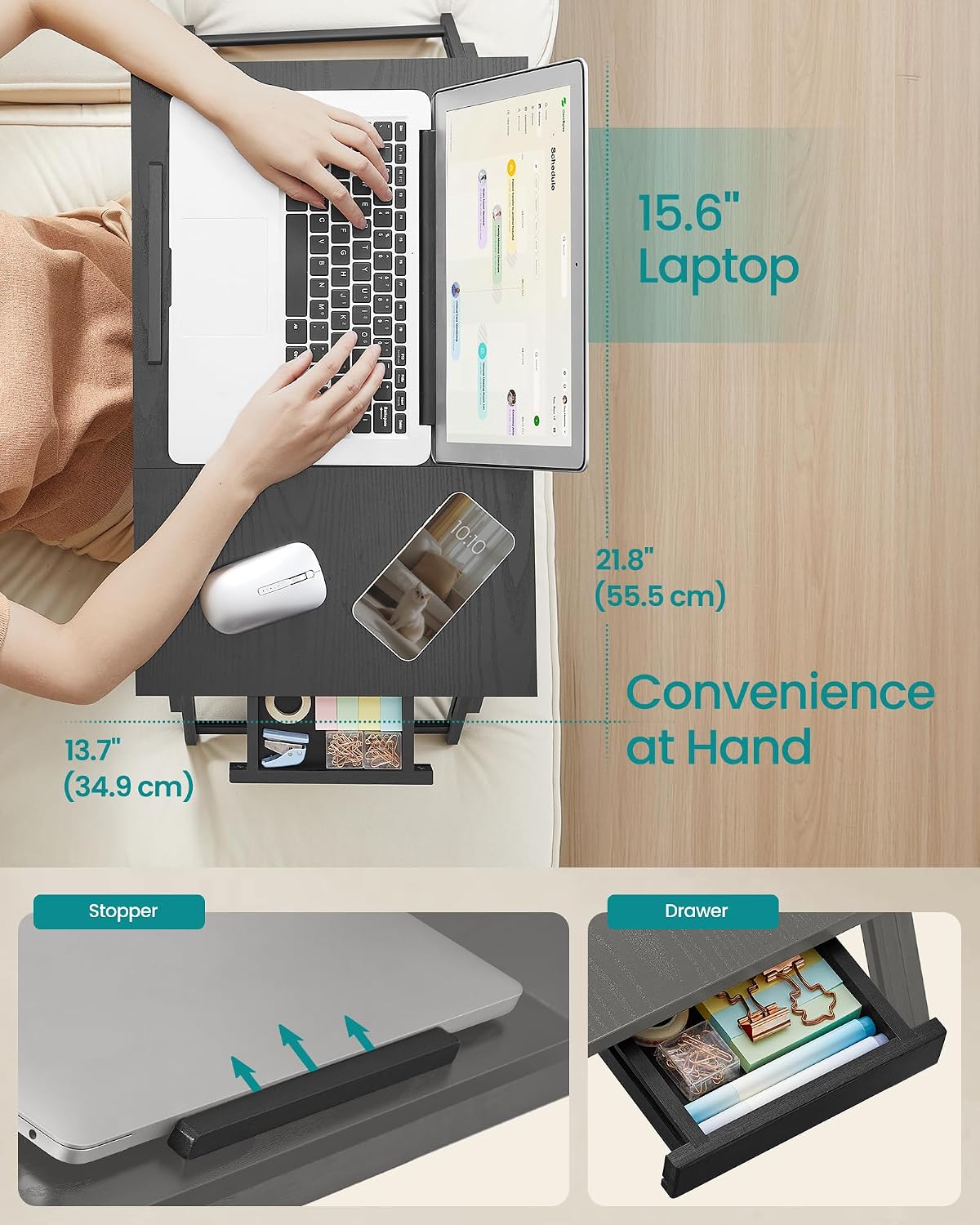 SONGMICS Bed Laptop Desk, Folding Bed Table Adjustable Angle and Height