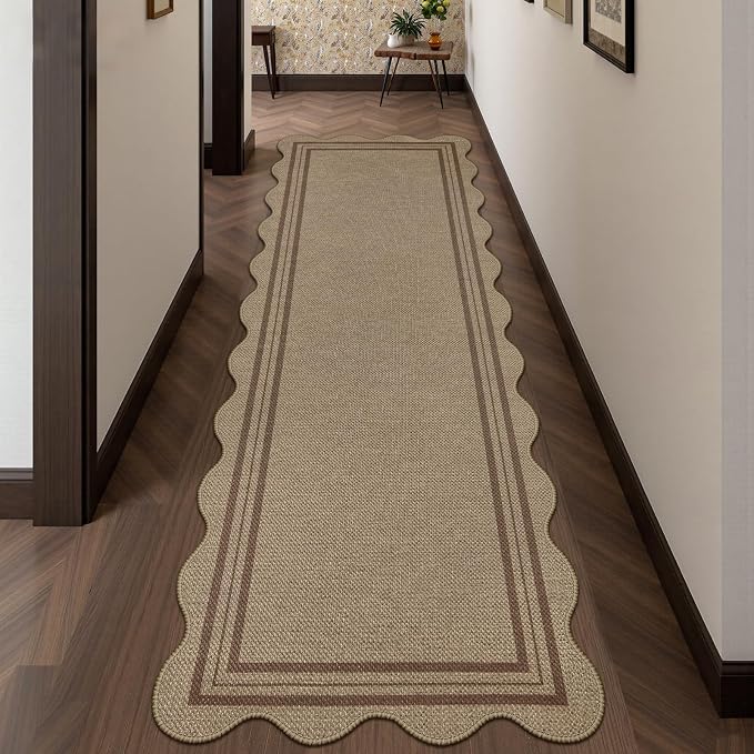 Scalloped Easy Jute 2.6x8 Kitchen Runner Rug, Washable Rugs