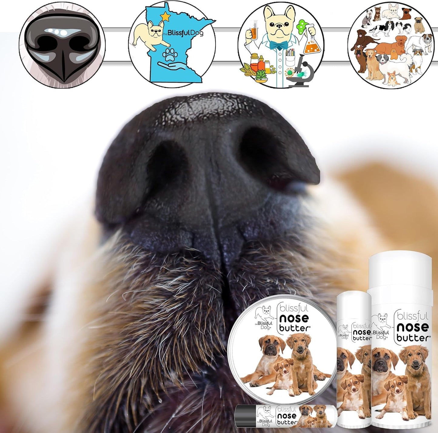 The Blissful Dog 3 Cute Puppies Nose Butter, Versatile Dog Nose Balm for Dry Nose, Handcrafted Nose Moisturizer, Easy-to-Apply Dog Essentials, Unscented, 2 oz.