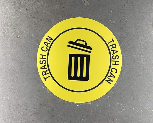 "Trash Can" Durable Laminated Vinyl Floor Sign- Sign by Graphical Warehouse- 5S Safety and Security Signage, Visual Communication Tool (17", Yellow/Black)