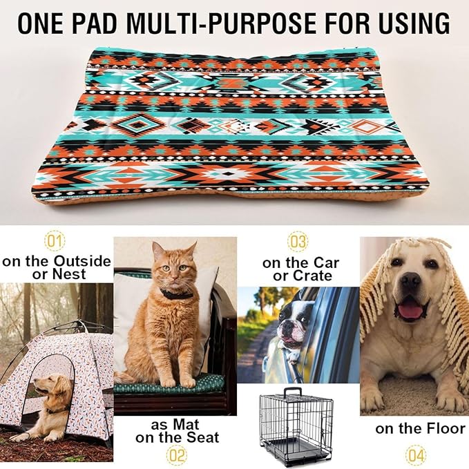 Aztec Navajo Pet Bed Mat for Dog Cat Crate Pad Non-Slip Bottom Design Washable Cushion Padding Pet Sleeping Bed, 24"x18"