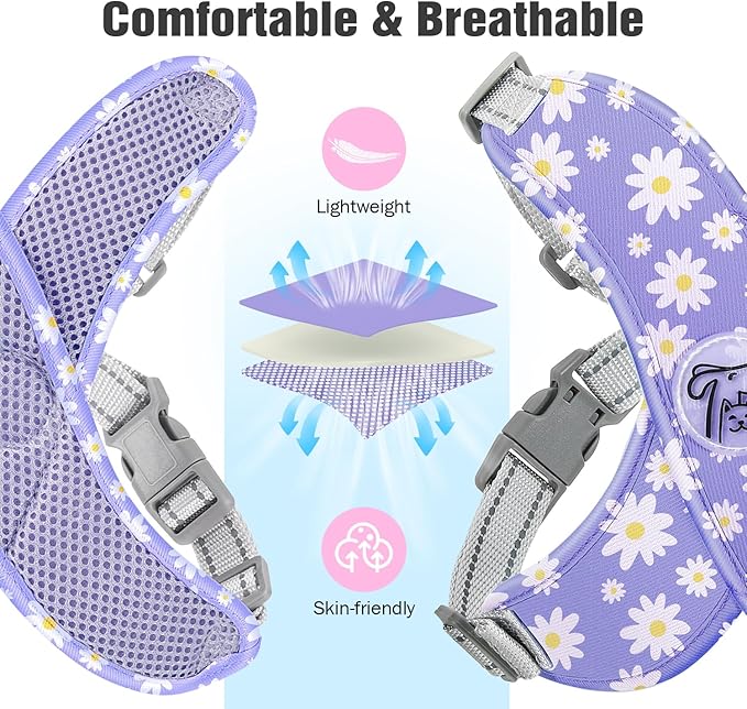 Pawaboo Small Dog Harness and Leash Set, Puppy Harness X-Frame No Pull No Choke, Dog Vest Harness Adjustable for Small Medium Sized Dogs,Soft Breathable Pet Harness for Walking Outing, S, Purple Daisy