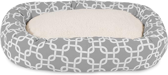 Majestic Pet 32 Inch Links Sherpa Calming Dog Bed Washable – Cozy Soft Round Dog Bed with Spine for Head Support - Fluffy Donut Dog Bed 32x23x7 (inch) – Round Pet Bed Medium - GRAY