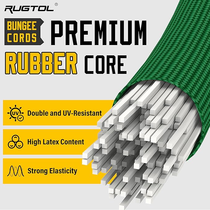 Bungee Cords with Hooks, 48 Inch Adjustable Green Bungee Cords with Carabiner Heavy Duty Outdoor, 8mm Thick Easy to Adjust Bungee Rope UV Resistant for Truck Bed, Bike Rack, Trash Can, Moving, 6 Pack