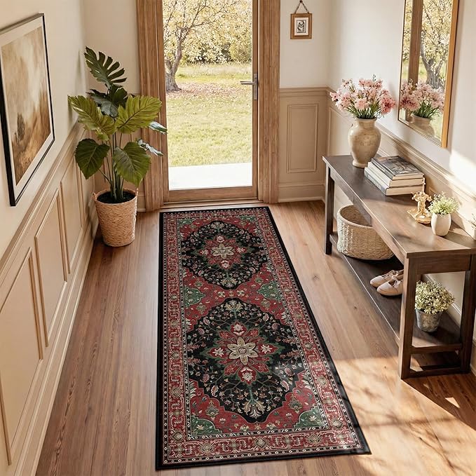 RELEANY Area Rugs Runner 2'x5' Washable Non-Slip, Floral Vintage Distress