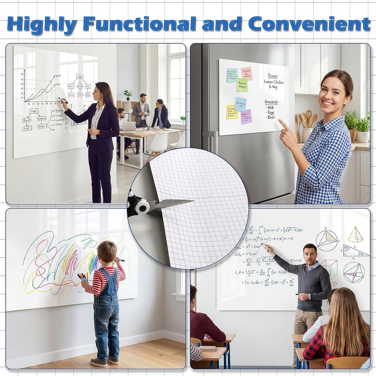 AFMAT WS23 Dry Erase Board Sticker, 48 x 36 inches White Board Wallpaper, Dry Erase Sticker for Wall, 4' x 3' Peel and Stick Whiteboard Contact Paper, Adhesive Whiteboard Roll, No Ghost, 4 Markers