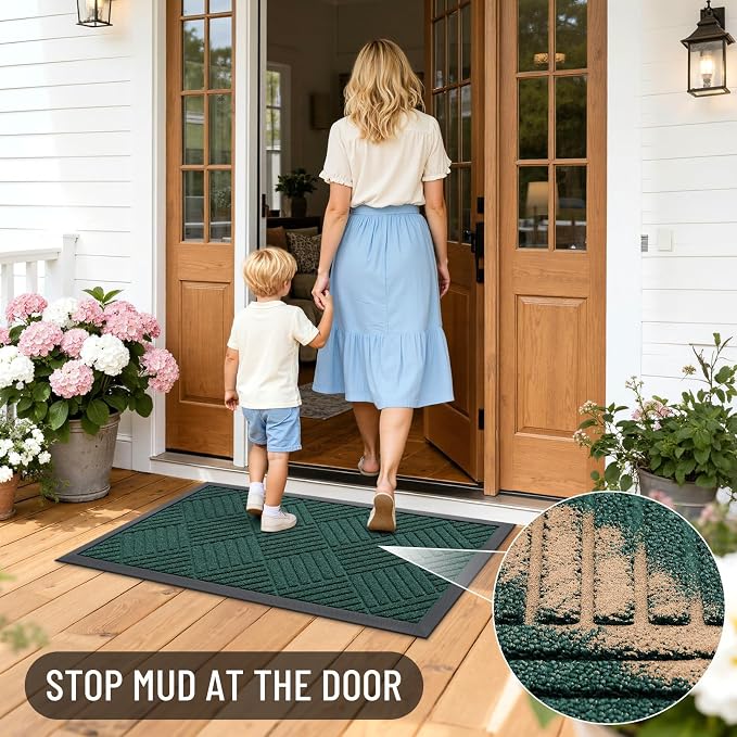 OLANLY Front Door Mat Outside Entrance 33x21, Heavy Duty Sturdy Natural Rubber