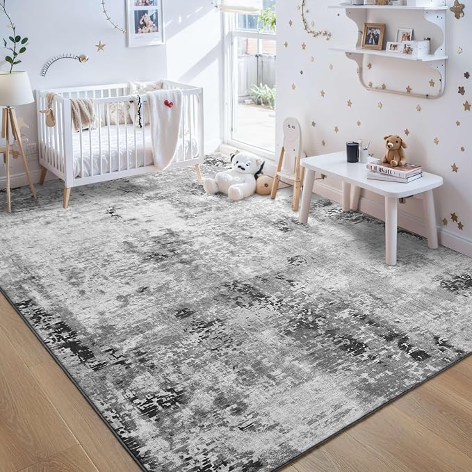 Living Room Rug 6x9 Gray Area Rug Machine Washable Boho Carpet Non Slip