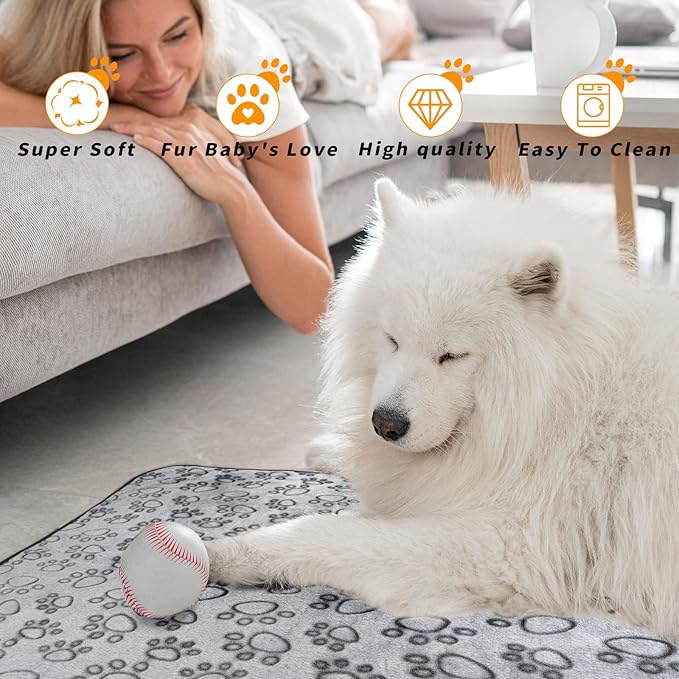 LOKOZ 3 Pack Dog Blankets for Small Dogs, 24" x 32" Soft Paw Print Fleece for Puppy Cats, Washable Pet Throw Blanket for Bed Couch