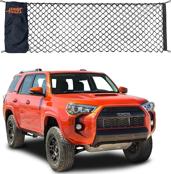 Envelope Cargo Net for Toyota 4Runner - Fits 2010-2024 w/ 2nd Row - Upgraded 5mm Bungee - Integrated Storage Bag - Heavy Duty Hooks - Designed in USA