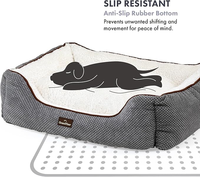 GrandTies Fluffy Dog Beds for Small Medium Large Dogs & Cats, Machine Washable Dog Bed, Rectangle Breathable Soft Calming Sleeping Warming Pet Beds with Waterproof & Non-Slip Bottom (M 34", Moonlight)