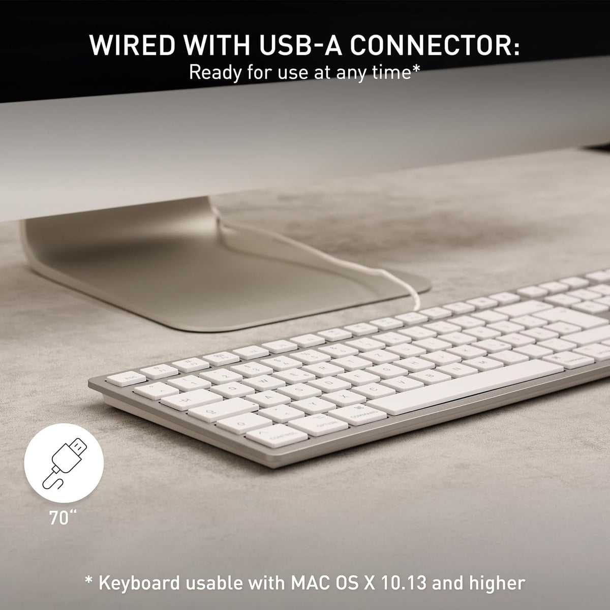 Cherry KC 6000 Slim for MAC, Wired Mac Keyboard with Number Pad, USB-A Connection, Whisper-Quiet Keys, Thin Design, SX Scissor Switches, QWERTY, Silver/White