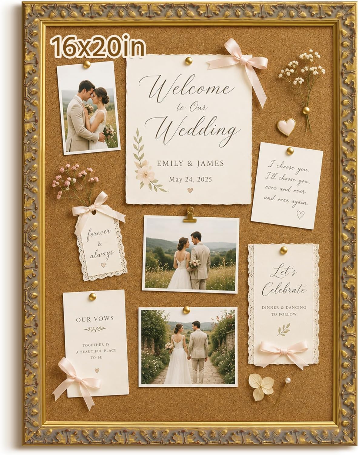 16x20 Decorative Cork Board with Victorian Gold Frame for Memorial Pictures