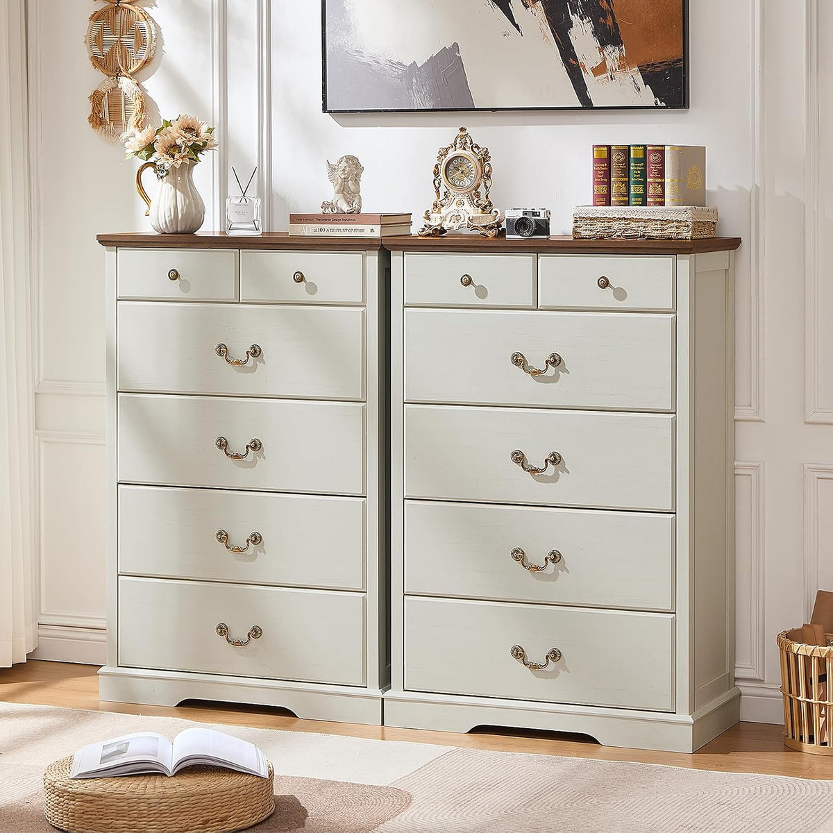 6 Drawer Dresser,Farmhouse Wood Chest of Drawers for Bedroom,47" Tall Dresser with Rustic Handles,Wood Drawer Organizer for Living Room,Hallway,Closet,White
