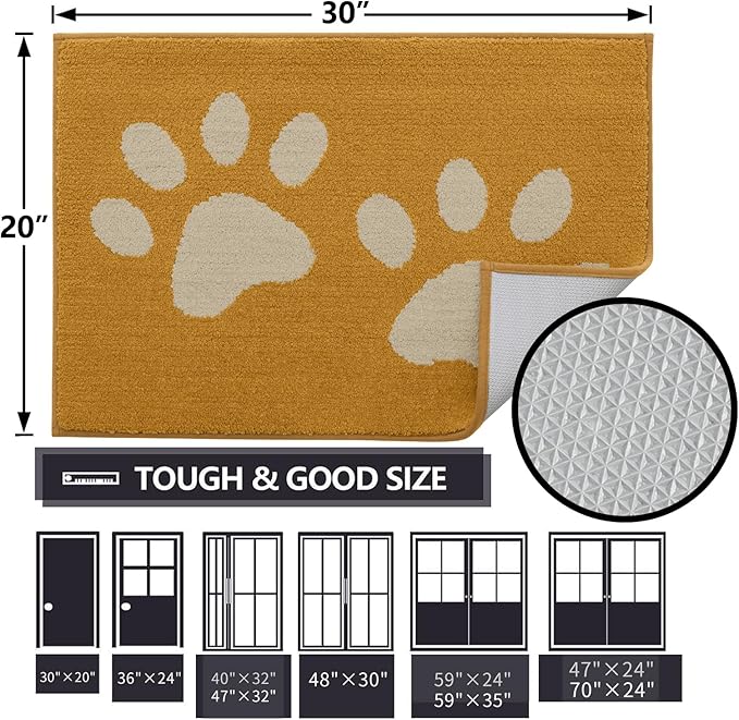 Buganda Dog Door Mat for Muddy Paws, Absorbent Dirt Trapper Washable Indoor Doormats, Non Slip Low-Profile Mud Mat for Dogs, Front Entrance Doormat for Inside Floor (48x30 Inches, Yellow)