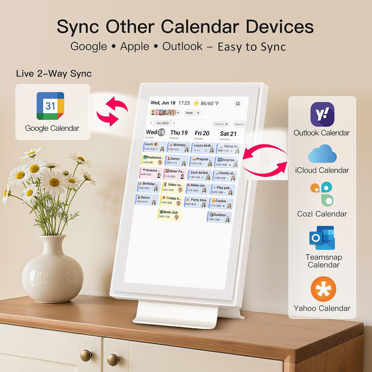 15.6" Family Digital Touchscreen Calendar for Chore & Meal Planning