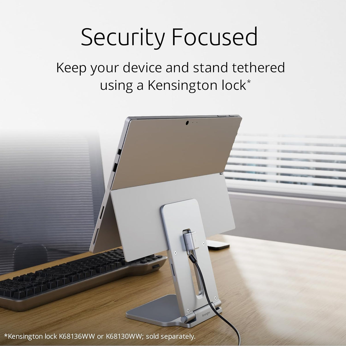 Kensington Elevated Stand for Surface Pro and Surface Go, Stand for Desk, Non-Skid Tablet Holder Designed for Surface Pro, Silver (K58277WW)