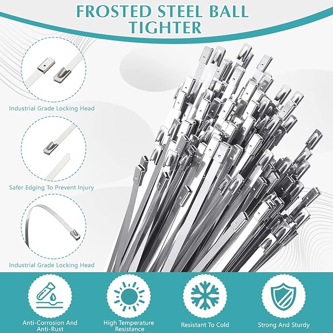 LEIFIDE 500 Pcs Metal Zip Ties 304 Stainless Steel Zip Ties Heavy Duty Self Locking 220 Pound Tensile Strength Cable Suitable for Exhaust Wrapping Fence Outdoor Workshop Canopy(11.8 Inch)