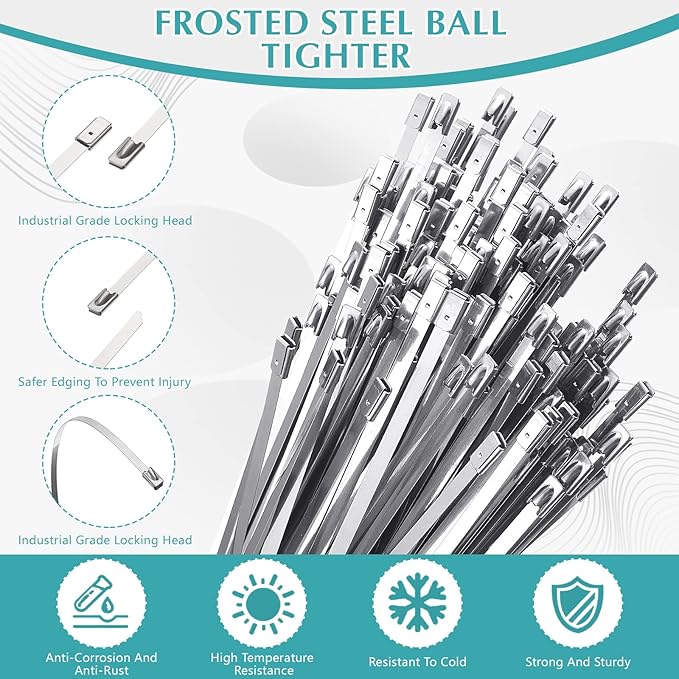 LEIFIDE 500 Pcs Metal Zip Ties 304 Stainless Steel Zip Ties Heavy Duty Self Locking 220 Pound Tensile Strength Cable Suitable for Exhaust Wrapping Fence Outdoor Workshop Canopy(15.7 Inch)