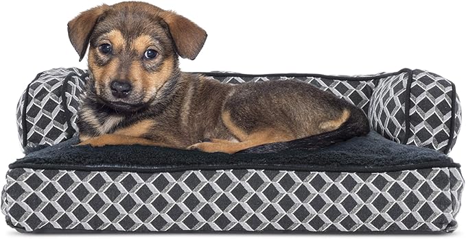 Furhaven Comfy Couch Plush & Décor Sofa-Style Fiberfill Pillow Dog Bed - Diamond Gray, Small