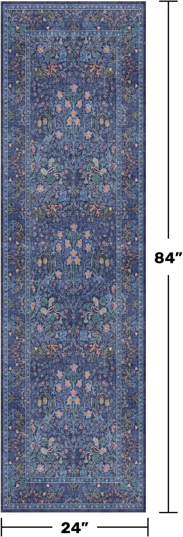 Dark Blue Washable 2x7 Runner Rug Non Slip