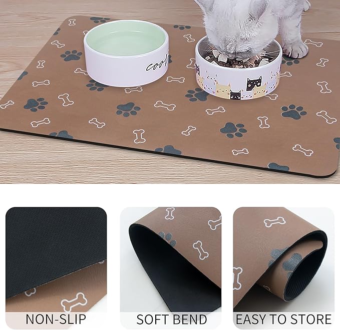 Pet Cat Dog Food Mat Non Slip Mat for Dog Water Bowl Mat Quick Dry Absorbent Cat Feeding Mat, 32 * 17 in, Green