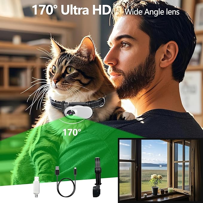 Dog Camera Collar, HD 1080P with Video Record Wireless Mini Sport Cam,Small Action Cameras,Body Camera for Pet Supplies/No WiFi, Indoor/Outdoor/with 32GB High-Speed Memory Card