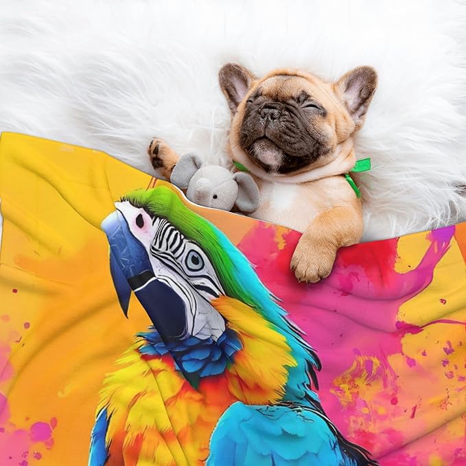 Waterproof Dog Blanket Soft Pet Blanket for Puppy Cat, Fleece Cat Throw Blankets for Furniture Bed Couch Sofa Reversible - Vibrant Parrot Splash Art
