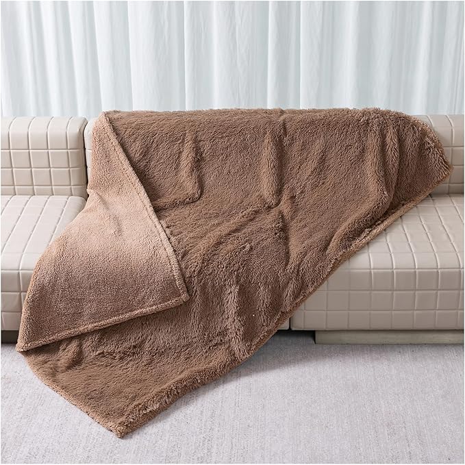 Waterproof Calming Dog Bed Covers Pets Blanket for Large Dogs Cats Brown Fluffy Long Faux Fur Pet Blankets Reversible Couch Sofa Cover Washable Love Bed Mats(Brown,XL-85x57in)