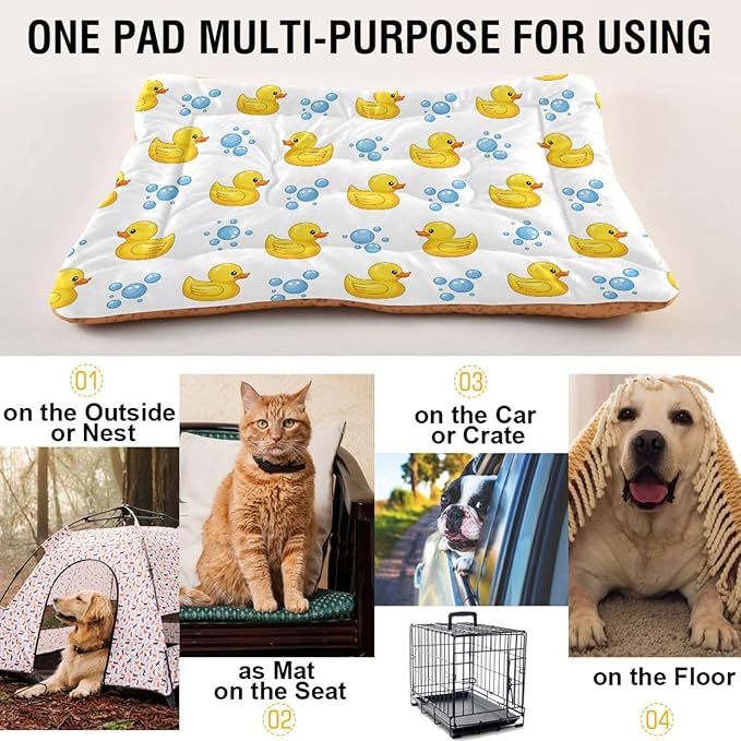 Emelivor Yellow Duck White Dog Cat Bed Washable Crate Pet Bed Anti-Slip Comfortable Durable Dog Crate Bed for Indoor Small Medium Large Dogs,36x24in