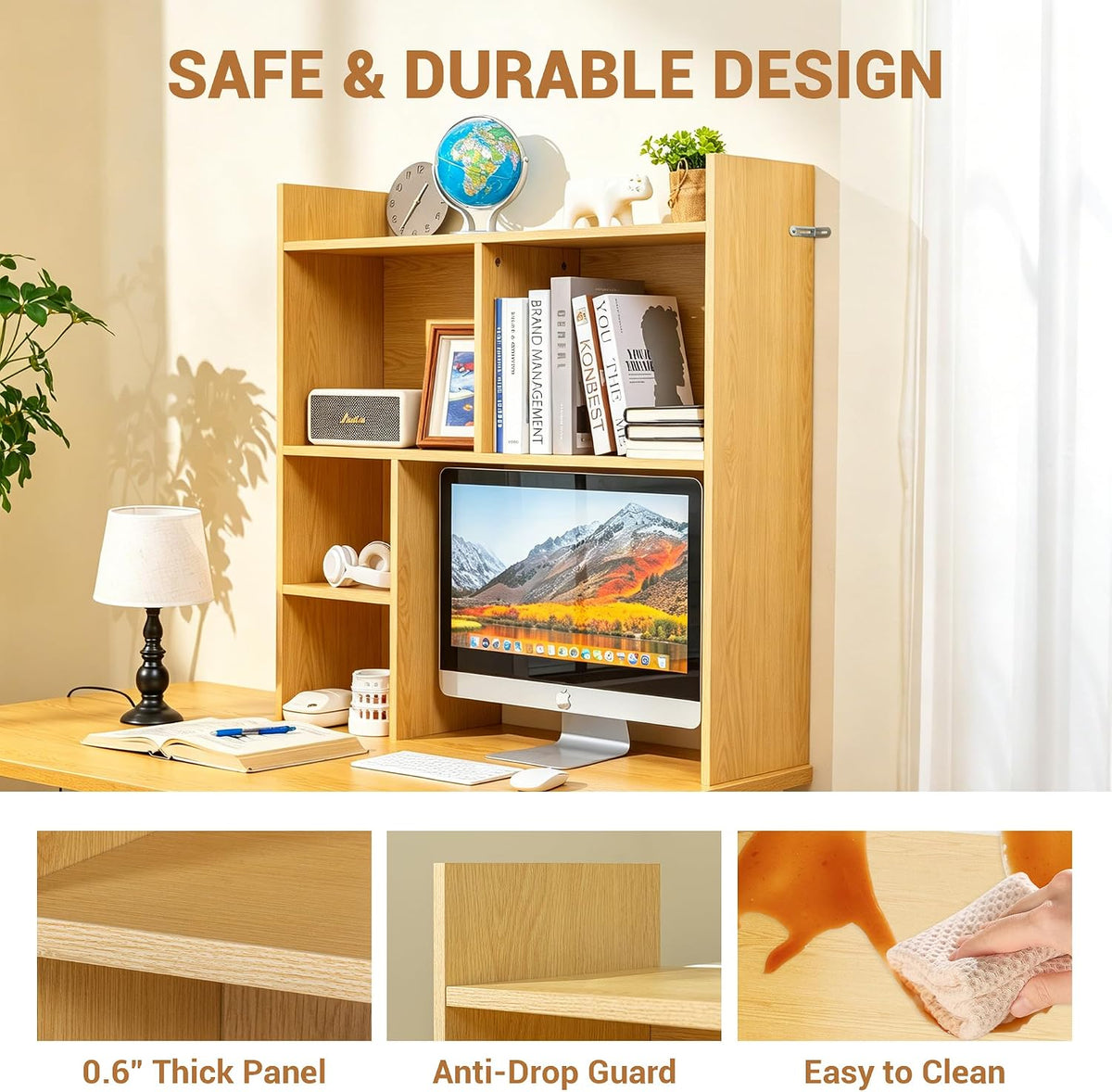 deli Desktop Shelf, Desk Hutch with 5 Shelves for Computer Desk, Natural